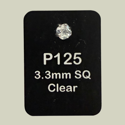 P125-SS 3x3mm CZ Princess Cut Clear